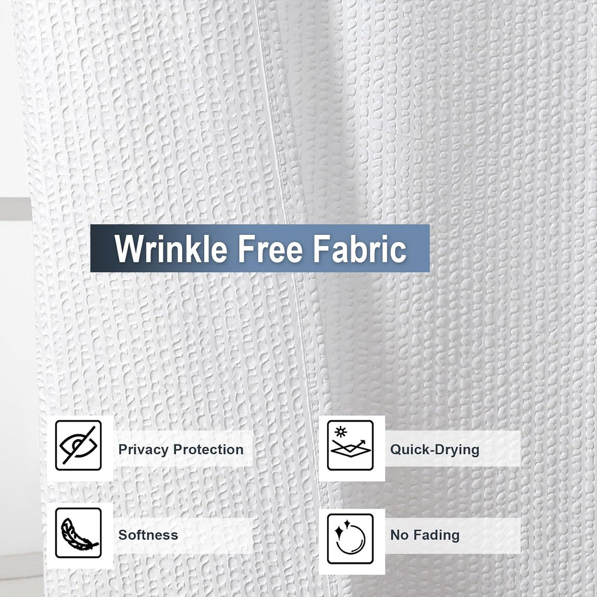 OWENIE White Shower Curtain for Bathroom 84 Inches Extra Long, Elegant 3D Embossed Textured Cloth Waffle Shower Curtain, Modern Luxury Hotel Style, Water Repellent, Machine Washable, 72X84, White