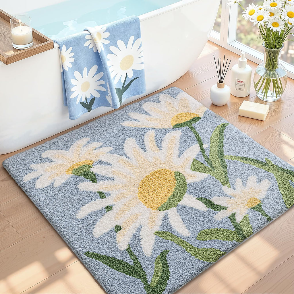 LUMI Square Beach Bathroom Rug 32x32, Soft Absorbent Bath Mat, Non Slip