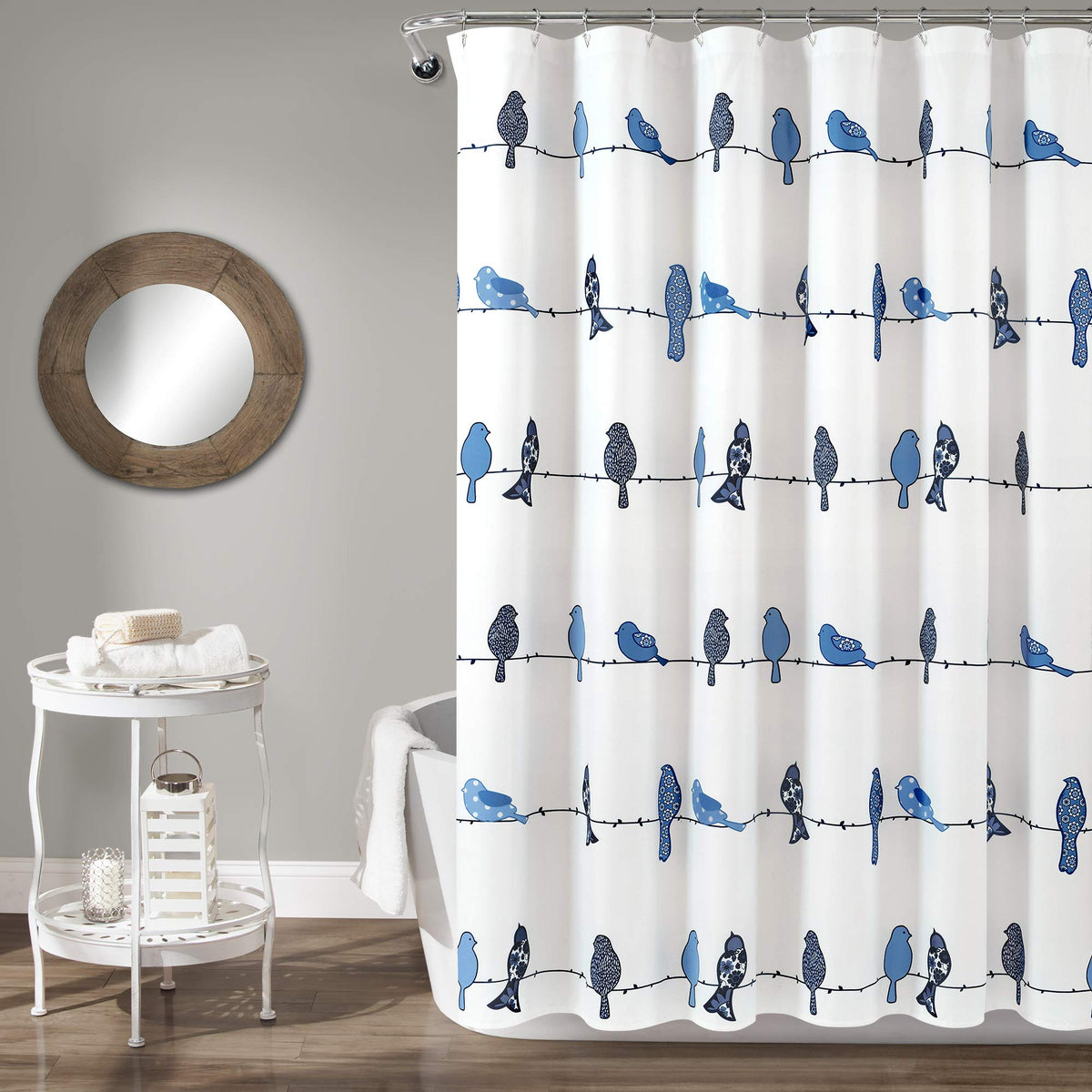 Lush Decor Rowley Birds Shower Curtain, 72” W x 72” L, Multi - Colorful Floral Bird Pattern - Whimsical & Playful Bird Shower Curtain - Farmhouse, Coastal, & Boho Bathroom Decor