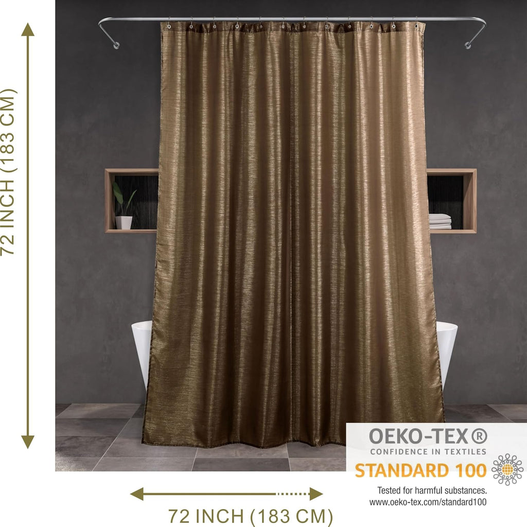 Brown Silver Glitter Shower Curtain: Waterproof Washable Quick Dry 72Lx72W