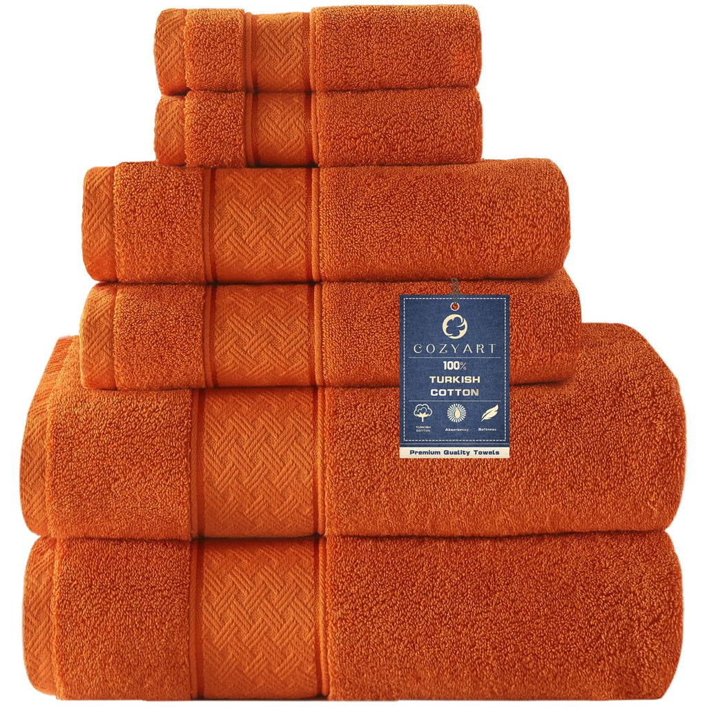 COZYART Bath Towel Set 6 PCS, Pink Luxury 100% Turkish Cotton 650GSM