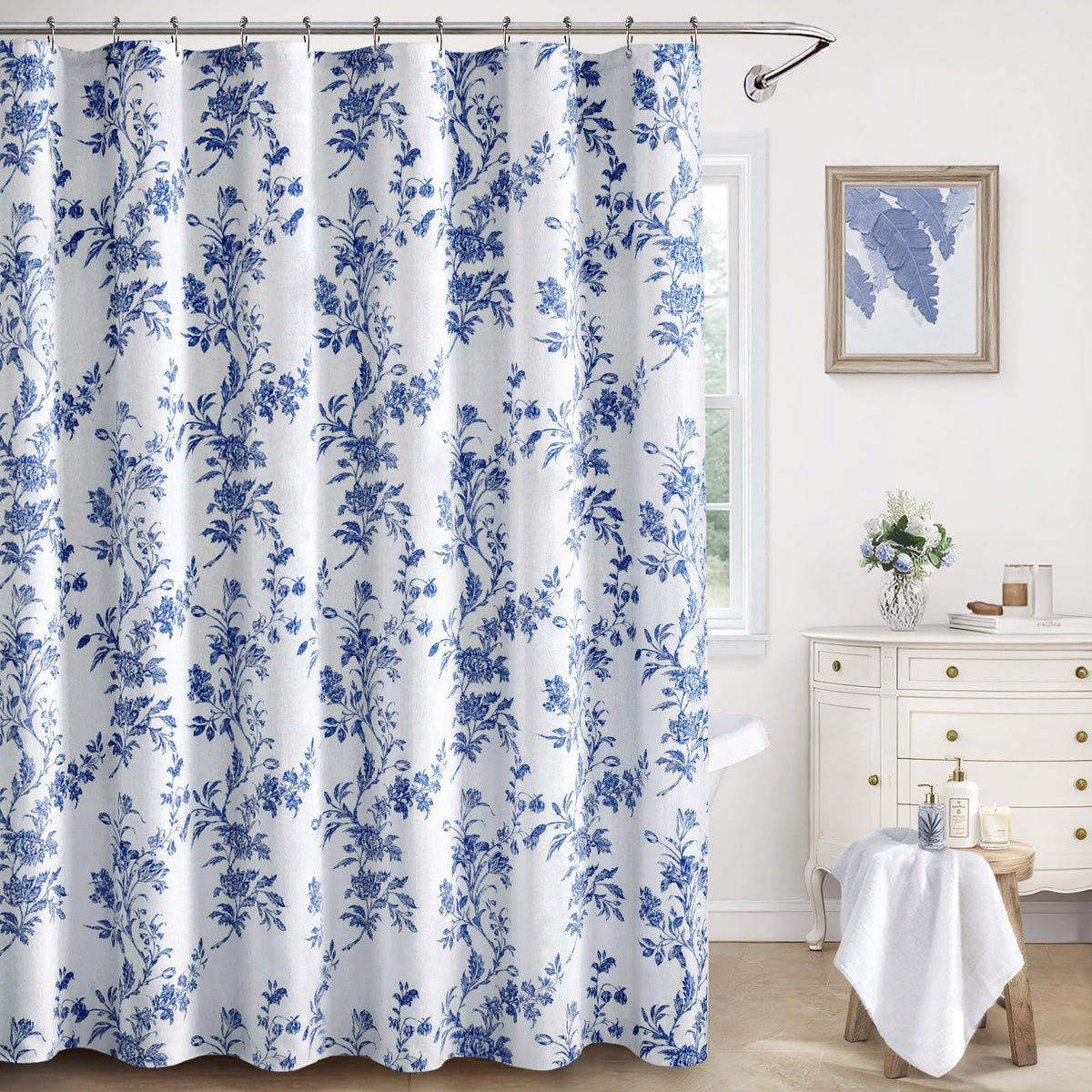 Sage Green Floral Shower Curtain,Vintage Cotton Cottagecore Shower Curtains for Bathroom, 72" W x 72" L