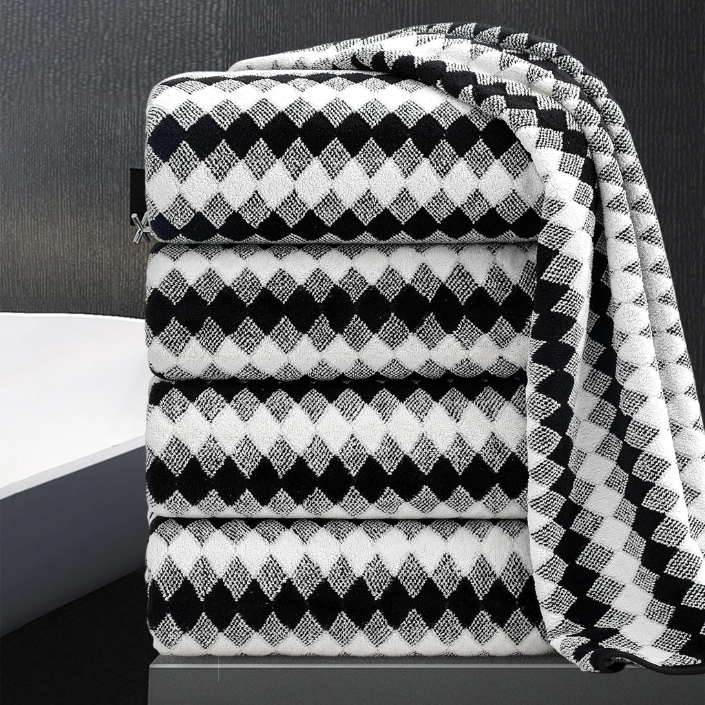 8 Piece Bathroom Towel Set Black White|2 Oversized Large Bath Towels Sheet,2 Hand Towels,4 Washcloths| 600GSM Soft Towel Set for Bathroom Hotel,Highly Absorbent Quick Dry Bath Towel Collections