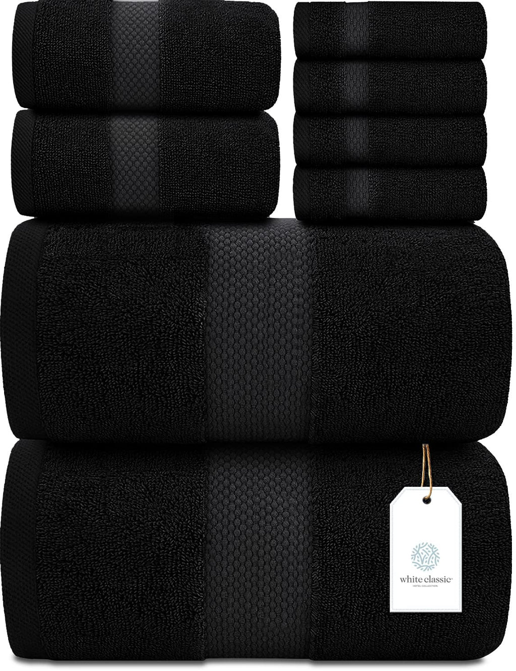 White Classic Luxury Taupe Bath Towel Set of 8 - Soft 100% Turkish Cotton
