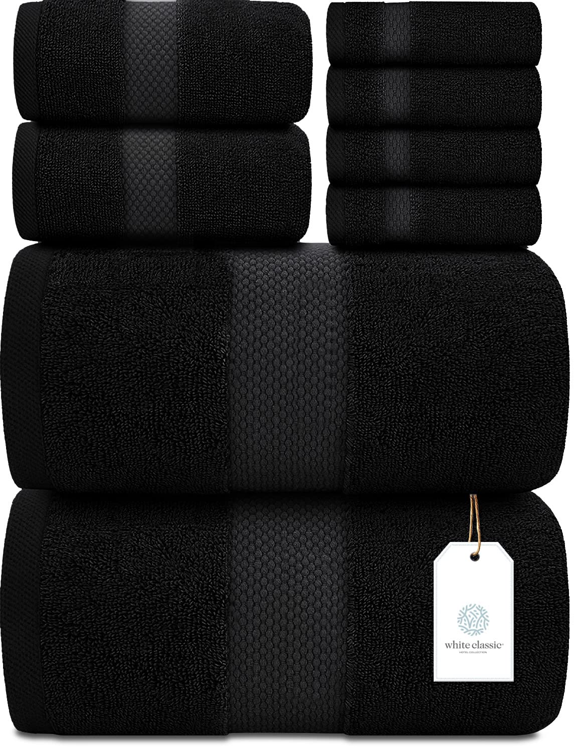 White Classic Luxury Taupe Bath Towel Set of 8 - Soft 100% Turkish Cotton