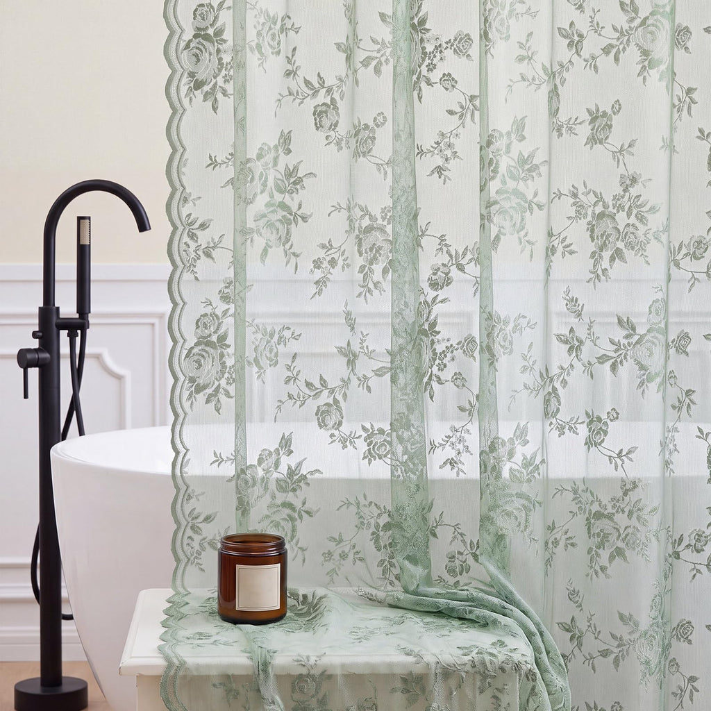 Irenare Black Lace Shower Curtain Victorian Floral Decor 72 x 72 Inch