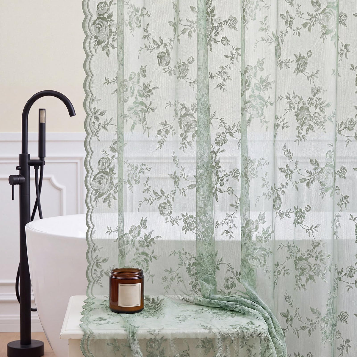 Irenare Black Lace Shower Curtain Victorian Floral Decor 72 x 72 Inch