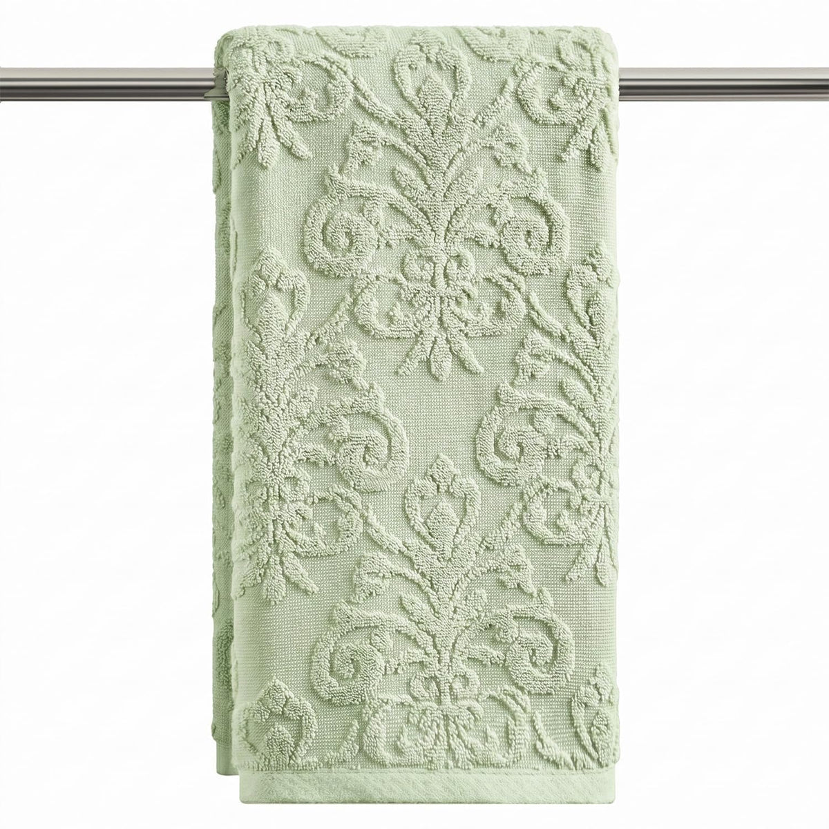 Artoid Mode 2 Pcs Olive Green 3D Vintage Floral Hand Towels for Bathroom, 100% Cotton Soft Absorbent Bathroom Decor Towels, 13.7 x 29.5 Inch