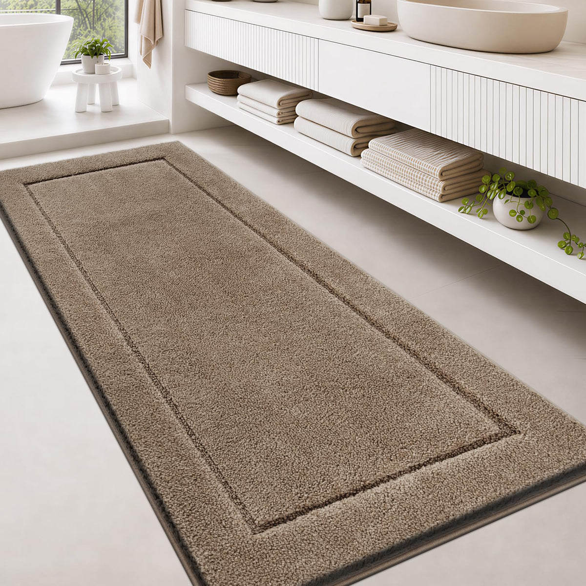 anllugs Bathroom Rugs, Non-Slip Bath Runner Rugs, 30" x 84", Beige