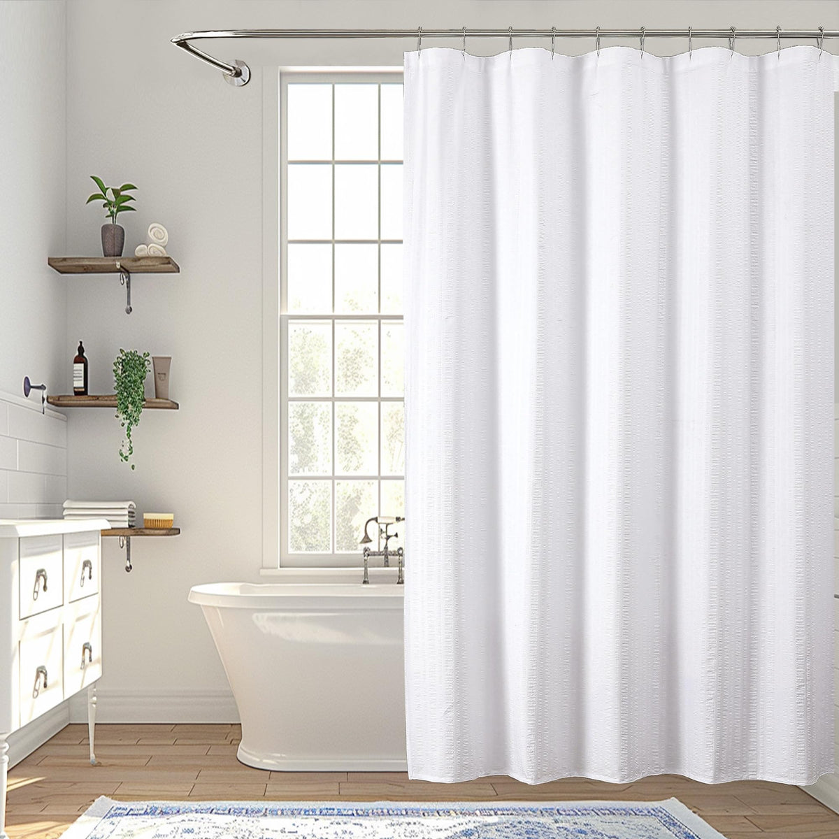Aiyufeng Moga Navy Blue Fabric Shower Curtains for Bathroom - Blue Hotel Spa Polyester Cloth Bath Curtain with 12 Holes, 72x72, Machine Washable, Navy Blue