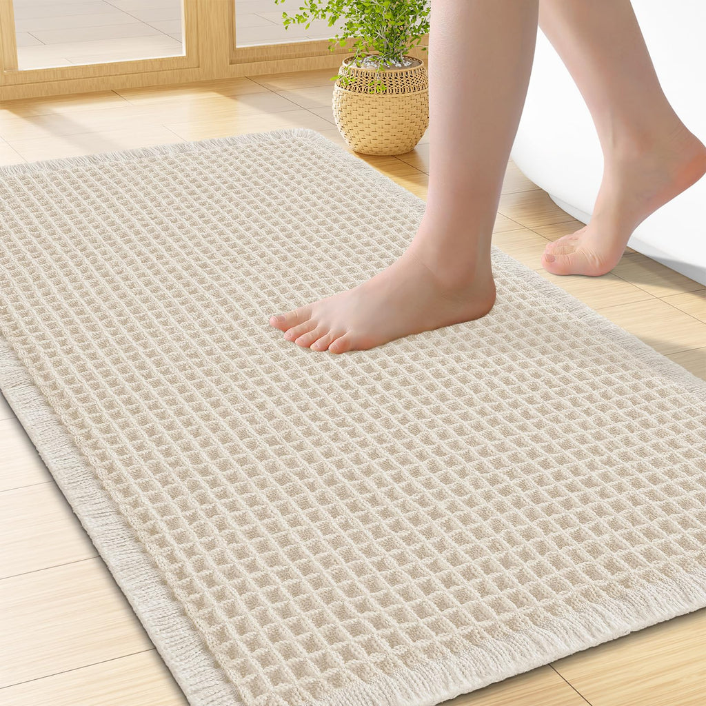 Smiry Waffle Bath Mat 30X20, Extra Soft Absorbent Bathroom Rugs, Brown