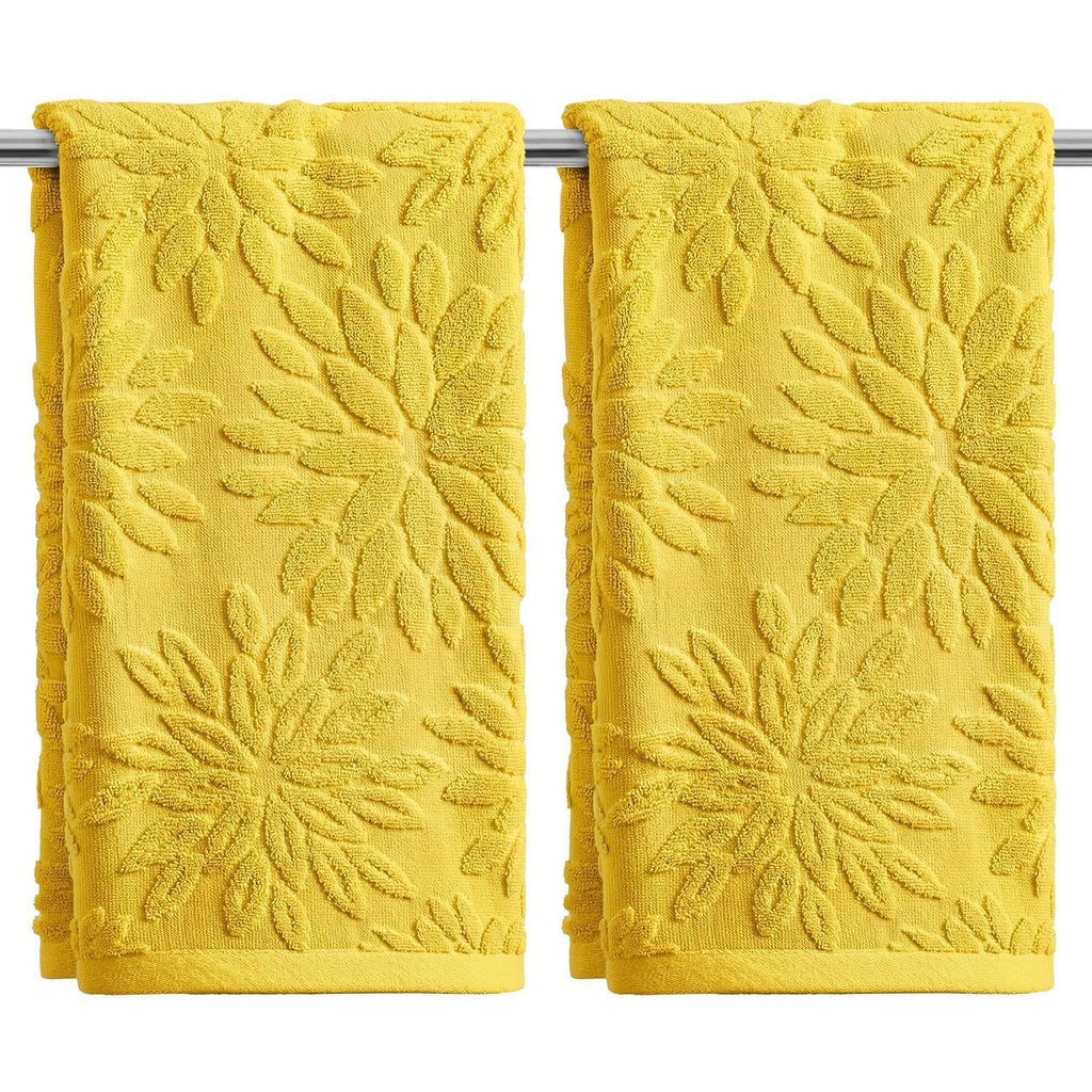 Artoid Mode 2 Pcs Olive Green 3D Dahlia Floral Jacquard Hand Towels for Bathroom, Cotton Soft Absorbent Bathroom Decor Towels, 13.7 x 29.5 Inch