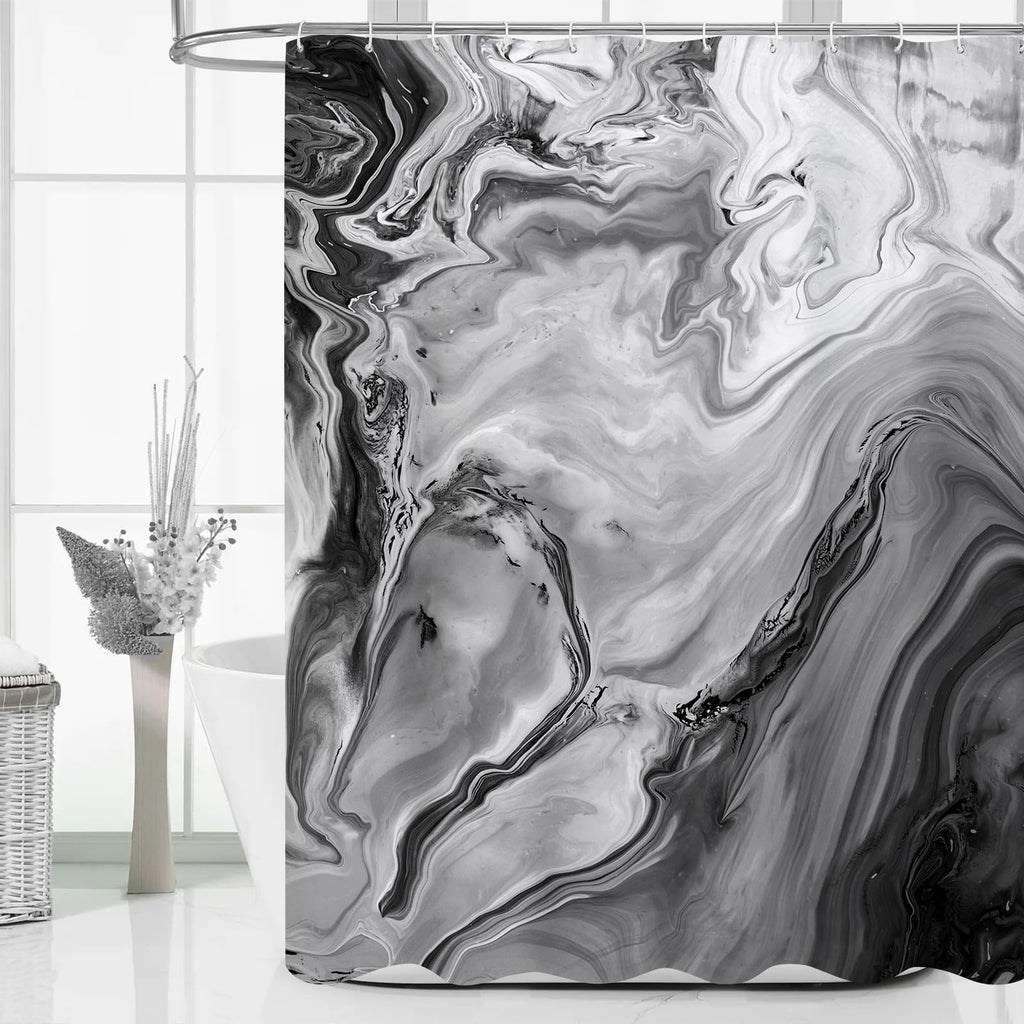 Blue Marble Fabric Shower Curtain, Abstract Watercolor, 72 x 72 Inches