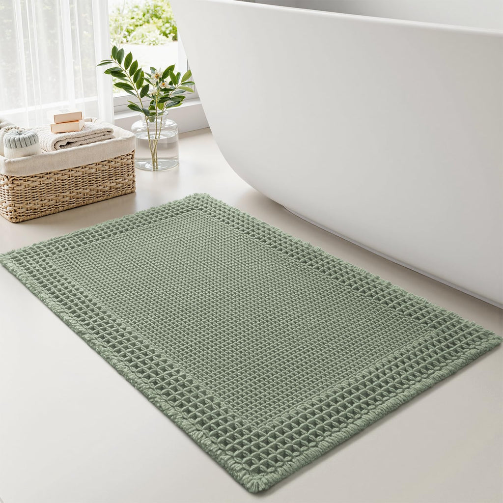 RESARE Waffle Bathroom Runner Rugs, Non Slip Boho Bath Mat 24"x72" Brown