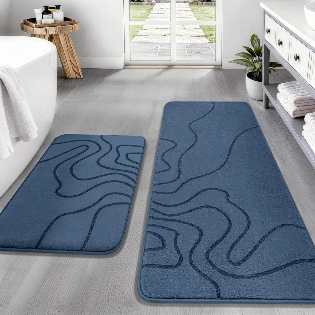 YIHOUSE Memory Foam Bathroom Rugs Sets 2 Piece, 17"x24"+20"x46", Dark Grey