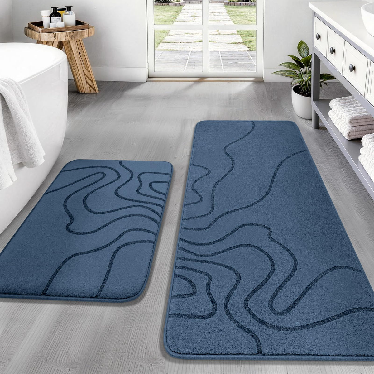 YIHOUSE Memory Foam Bathroom Rugs Sets 2 Piece, 17"x24"+20"x46", Dark Grey