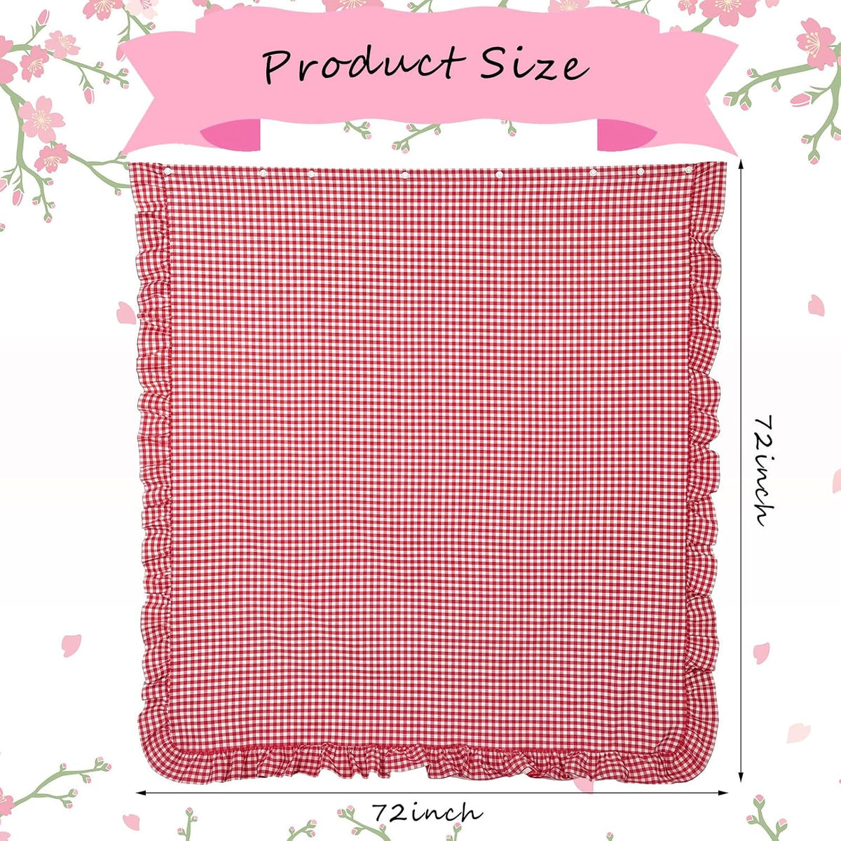 HunnmingRe Ruffled Gingham Shower Curtain Red