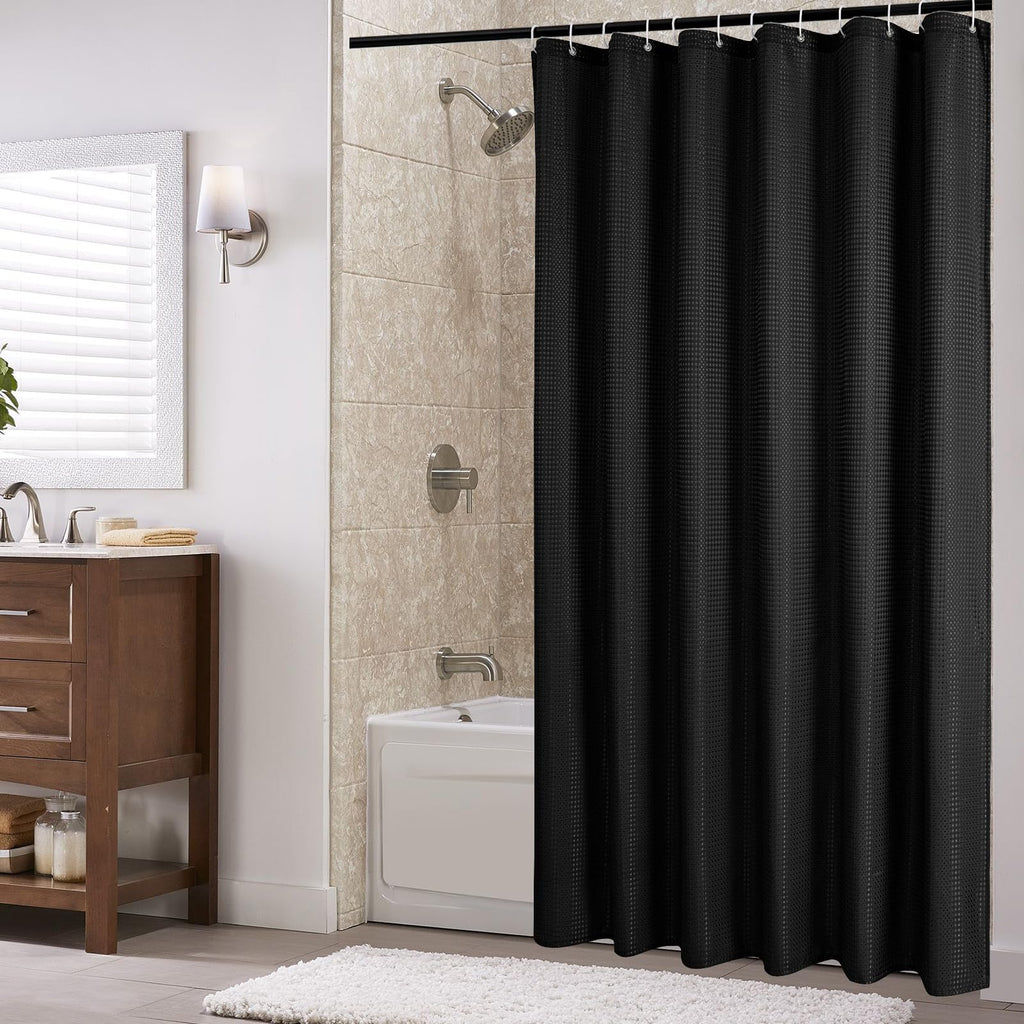 Gibelle Black Cloth-Textured Shower Curtain, Hotel Style, 72x72