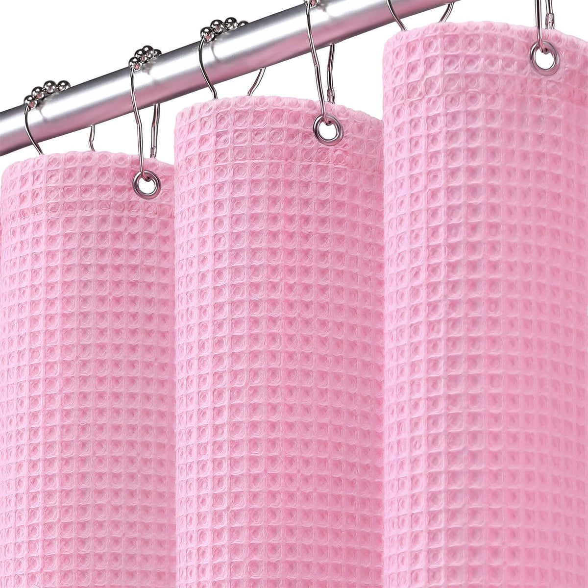 Waffle Weave Shower Curtain Heavyweight Cotton Fabric Beige 72Wx72L