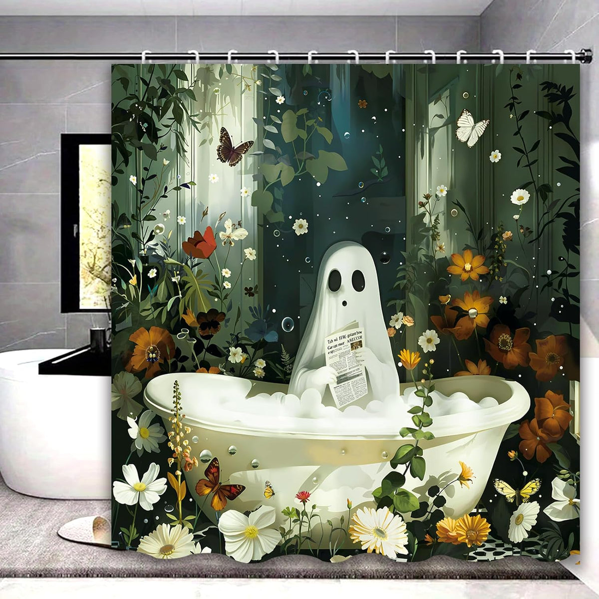 Halloween Shower Curtain Spooky Bathroom Cute Funny Shower Curtains Ghost Shower Curtain 72x72 Inch Waterproof Polyester Insulated Home Decor Set Halloween Bathroom Decor