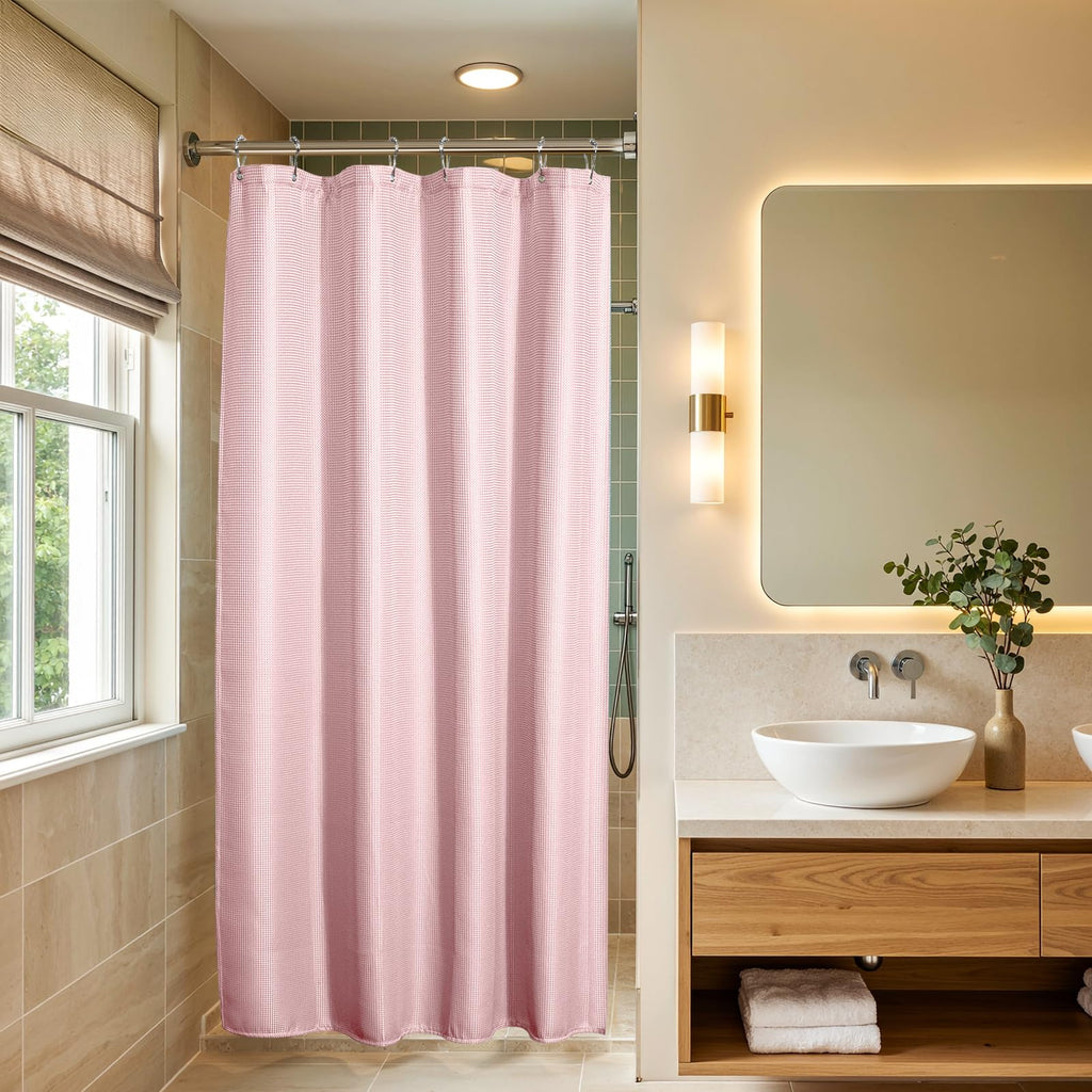 AmazerBath Stall Shower Curtain 60 x 72 Inches, Waffle Shower Curtain White, Fabric Shower Curtains Heavy Duty 240GSM, Hotel Quality Bathroom Shower Curtains