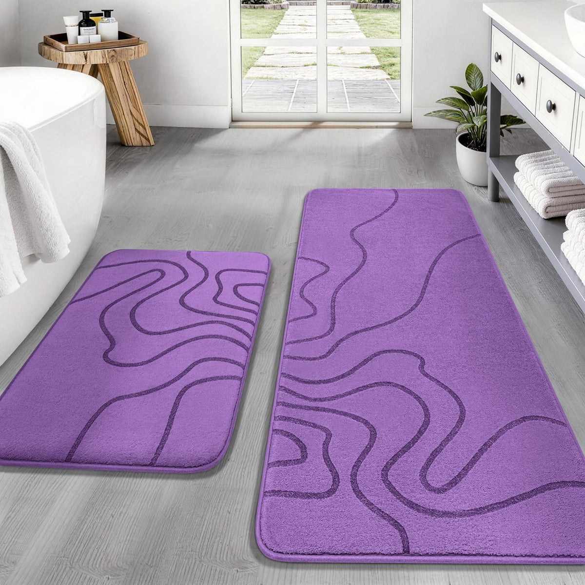 YIHOUSE Memory Foam Bathroom Rugs Sets 2 Piece, 17"x24"+20"x46", Dark Grey