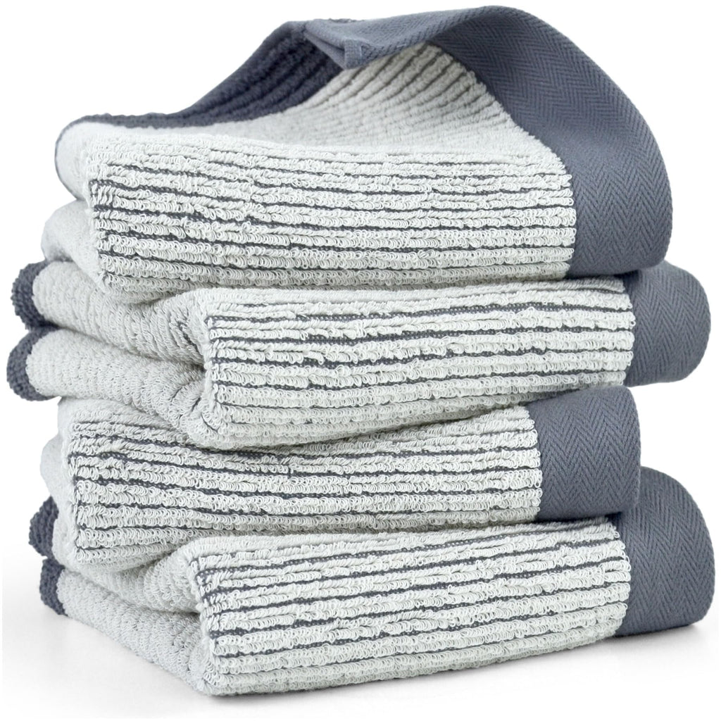 Cleanbear Bath Hand Towels Set of 4 - Cotton, Jacquard Weaved, 28” x 13.7”