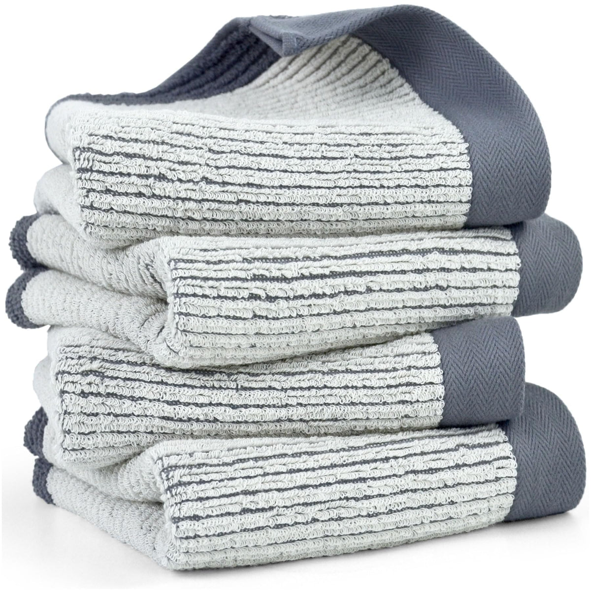 Cleanbear Bath Hand Towels Set of 4 - Cotton, Jacquard Weaved, 28” x 13.7”