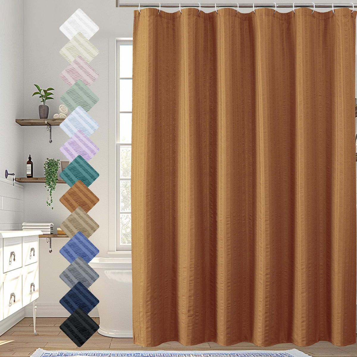Aiyufeng Moga Navy Blue Fabric Shower Curtains for Bathroom - Blue Hotel Spa Polyester Cloth Bath Curtain with 12 Holes, 72x72, Machine Washable, Navy Blue