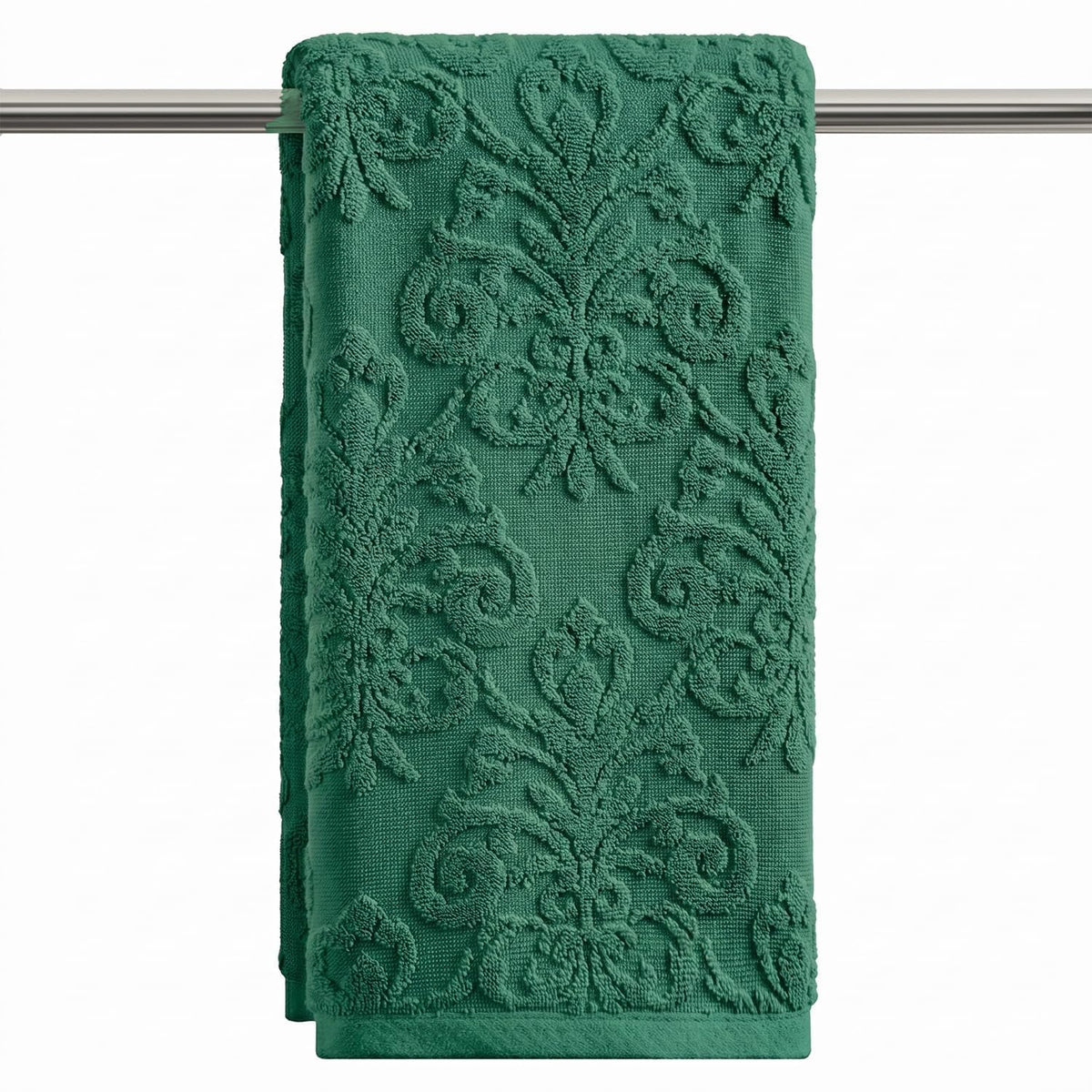 Artoid Mode 2 Pcs Olive Green 3D Vintage Floral Hand Towels for Bathroom, 100% Cotton Soft Absorbent Bathroom Decor Towels, 13.7 x 29.5 Inch