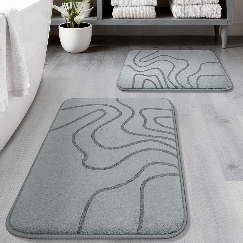 YIHOUSE Memory Foam Bathroom Rugs Sets 2 Piece, 17"x24"+20"x46", Dark Grey