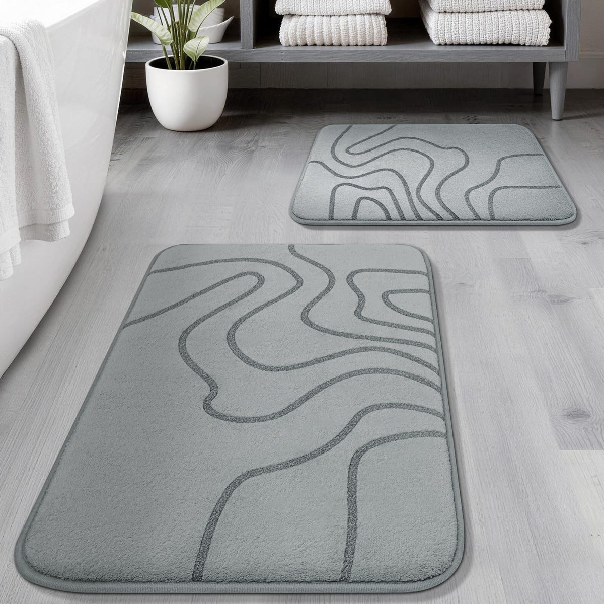 YIHOUSE Memory Foam Bathroom Rugs Sets 2 Piece, 17"x24"+20"x46", Dark Grey