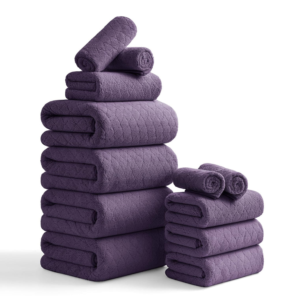 Hailea Luxury Bath Towels Set - 12 Piece (4 Large Bath Towels,4 Hand Towels,4 Washcloths), 100% Microfiber,Extra Absorbent Super Soft & Quick Dry,Complete Family Pack for Bathroom Gym Pool,Camel