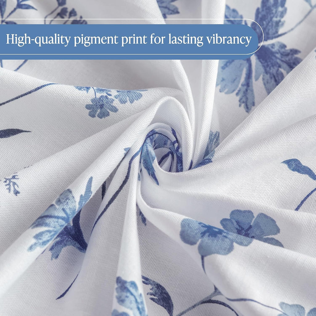 Martha Stewart 100% Cotton Floral Shower Curtain, 72 x 72, Blue