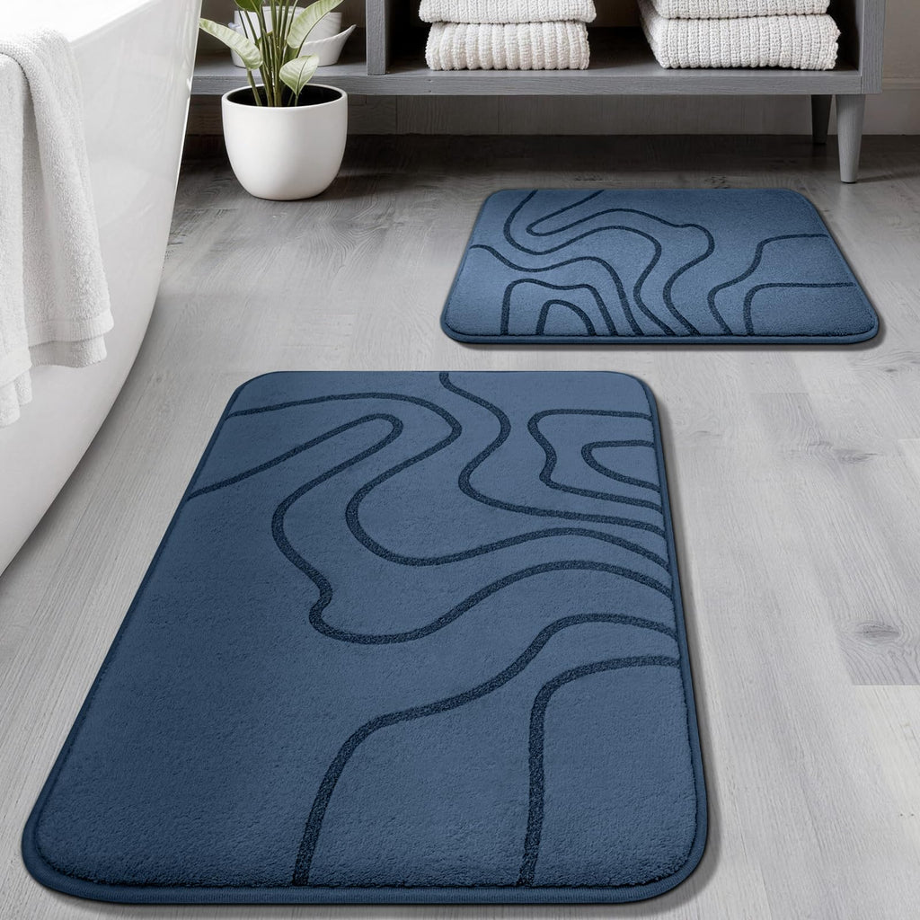 YIHOUSE Memory Foam Bathroom Rugs Sets 2 Piece, 17"x24"+20"x46", Dark Grey