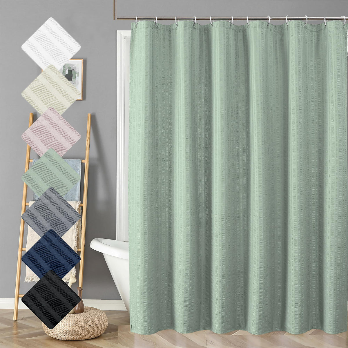 Aiyufeng Moga Navy Blue Fabric Shower Curtains for Bathroom - Blue Hotel Spa Polyester Cloth Bath Curtain with 12 Holes, 72x72, Machine Washable, Navy Blue
