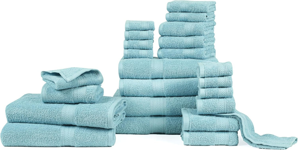 HILLFAIR 100% Cotton 24 Piece Bath Towels Set for Bathroom - Ocean Blue