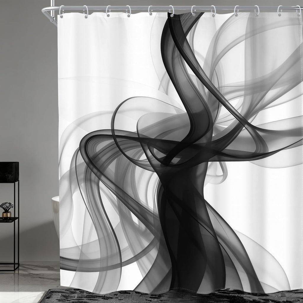 Black and White Shower Curtain 60Wx72H Abstract Modern Ombre for Bathroom