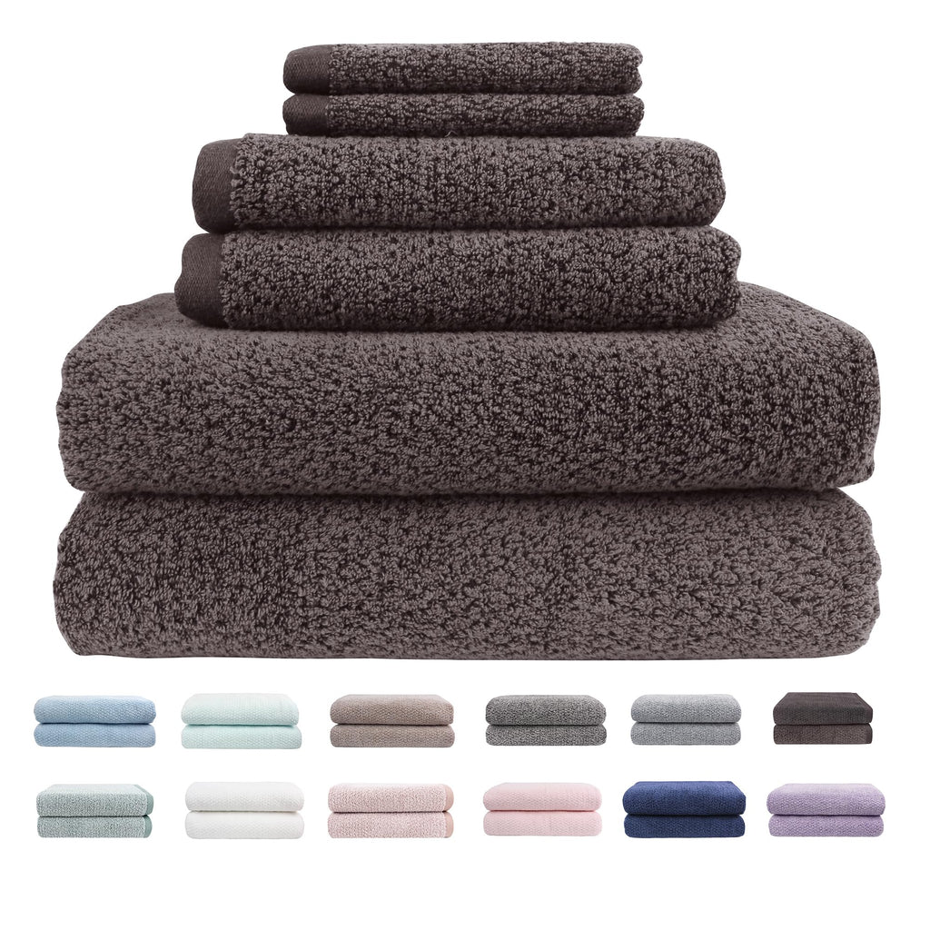 Everplush Diamond Jacquard 6 Pieces Bath Towel Set, Luxury Super Soft Oversized everplush Towels, Highly Absorbent Diamond Jacquard Quick Dry Bath Towel for Bathroom Grey Towel Set