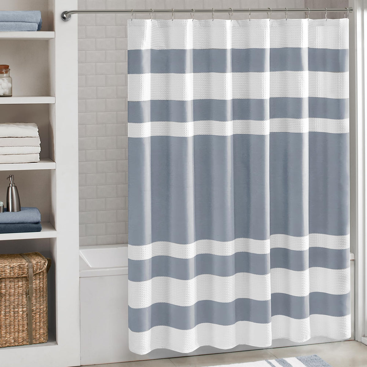 Madison Park Spa Waffle Shower Curtain for Bathroom, 72 x 72, Indigo Blue