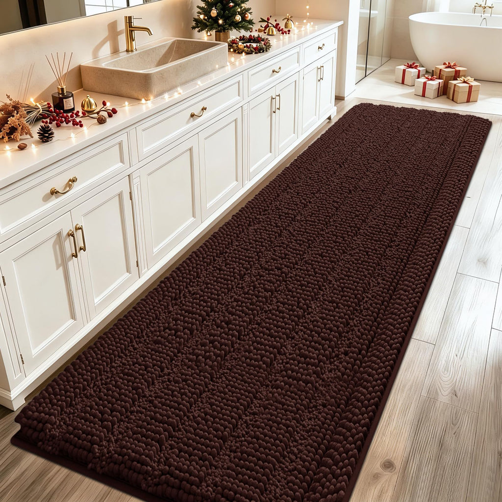 ACCUMTEK Striped Navy Blue Bathroom Rug Set 3 Pieces Ultra Soft, Non Slip Chenille Toilet Mat, Absorbent Plush Shaggy Bath Mats for Bathroom, Bedroom, Kitchen