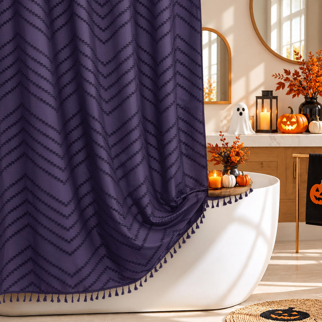 Siiluminisoy Boho Shower Curtain with Tassel Woven Fabric Olive Green Shower Curtain 72 x 72 Modern Farmhouse Textured Tufted Chevron Striped Minimalist Bathroom Shower Curtains