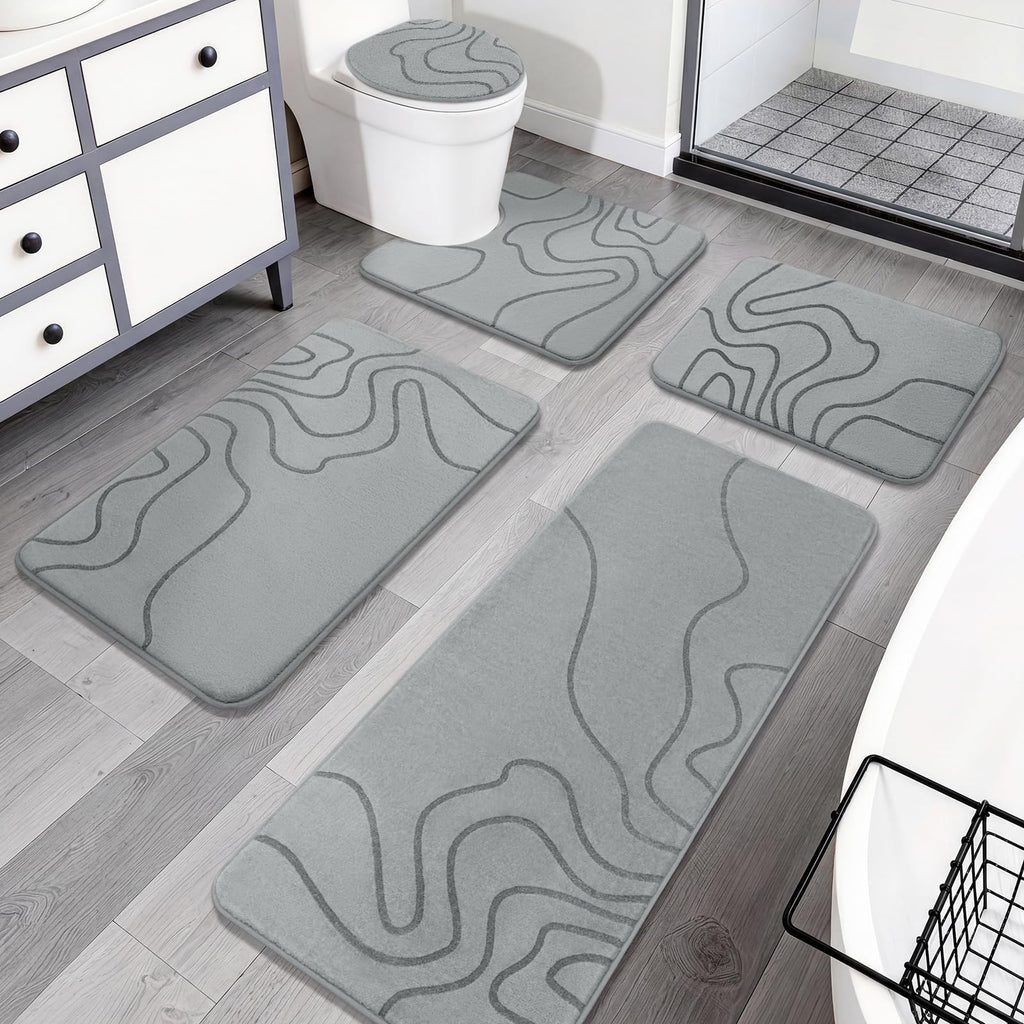 YIHOUSE Memory Foam Bathroom Rugs Sets 2 Piece, 17"x24"+20"x46", Dark Grey