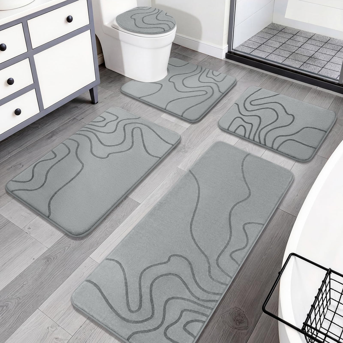 YIHOUSE Memory Foam Bathroom Rugs Sets 2 Piece, 17"x24"+20"x46", Dark Grey