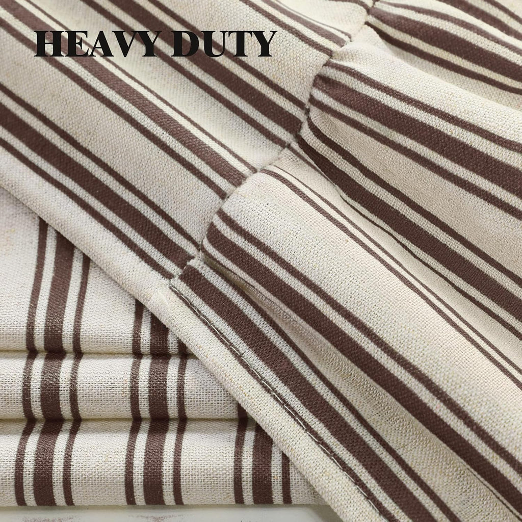 Farmhouse Shower Curtain Ruffle Linen Cream-Brown Stripe 72"W x 84"L