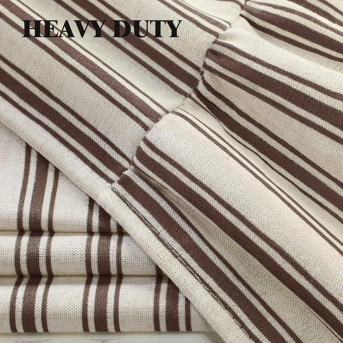 Farmhouse Shower Curtain Ruffle Linen Cream-Brown Stripe 72"W x 72"L