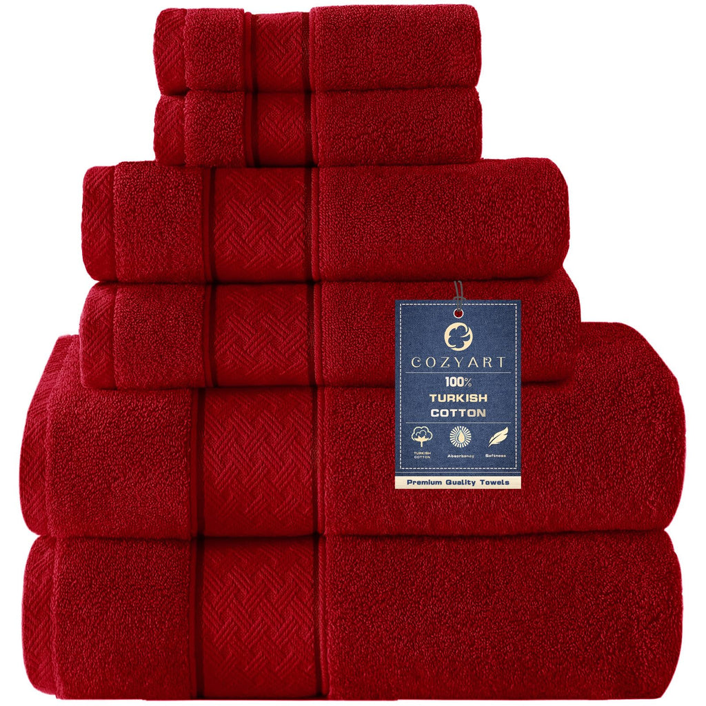 COZYART Bath Towel Set 6 PCS, Pink Luxury 100% Turkish Cotton 650GSM