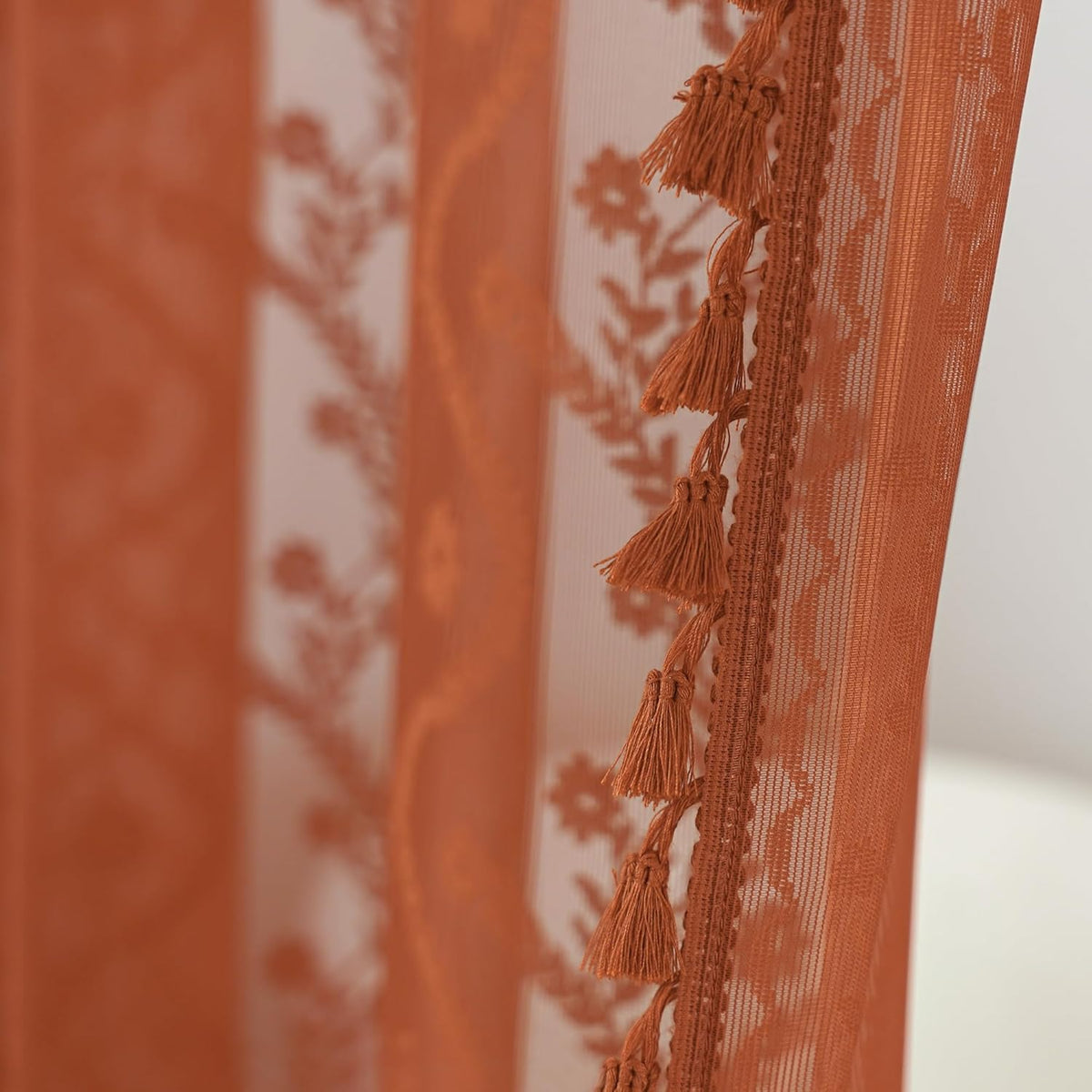 WAZZIO Terracotta Lace Shower Curtain,Boho Chic Fall Color,72 x 72 in