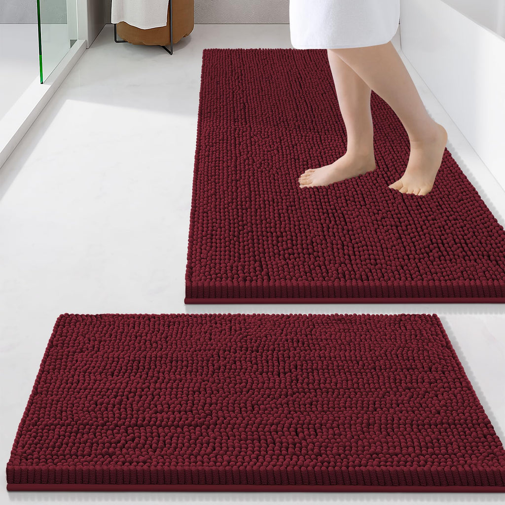 Smiry Chenille Bathroom Rugs Sets 2 Piece (30x20+24x16, Black)