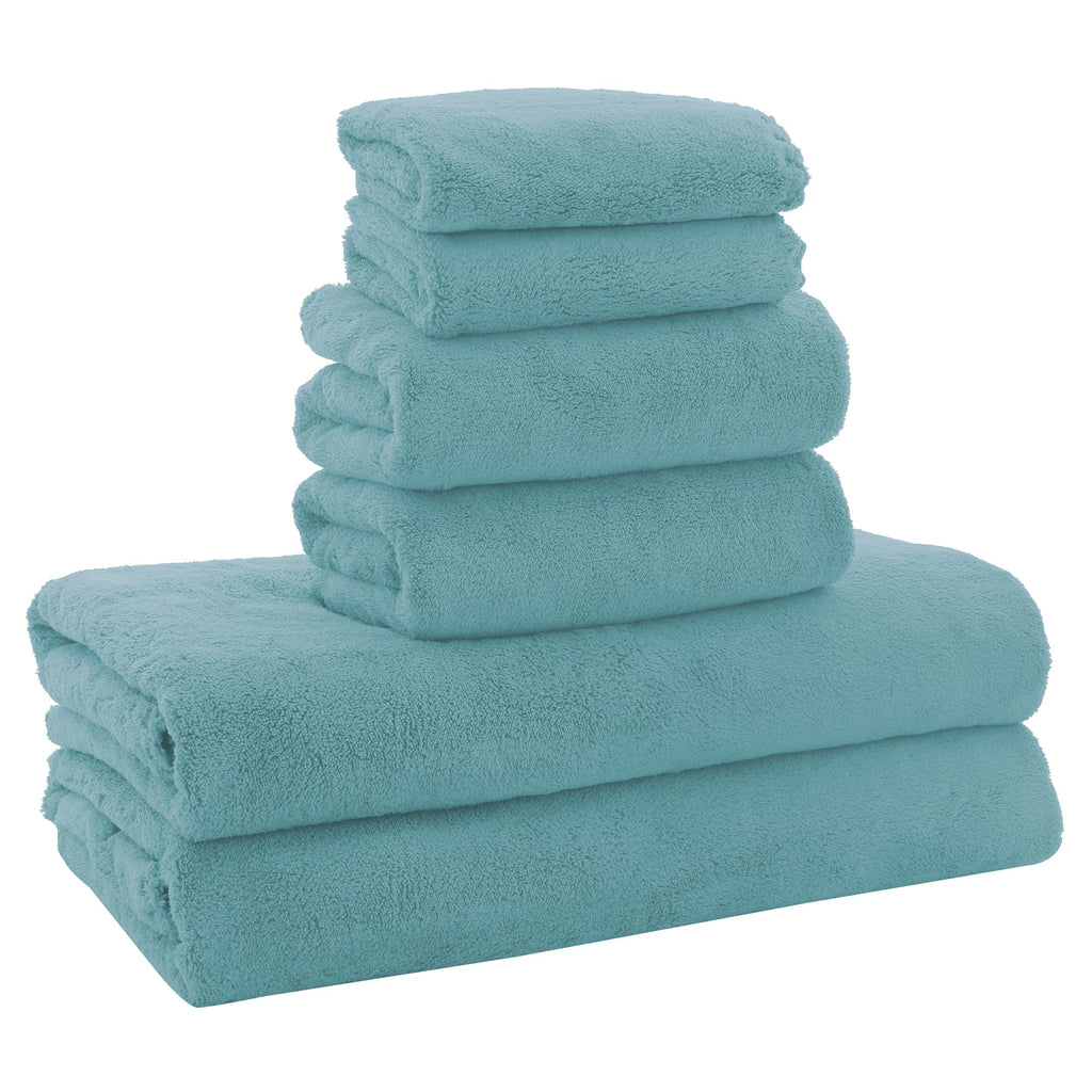 MOONQUEEN Ultra Soft Towel Set - Quick Drying - 2 Bath Towels 2 Hand Towels 2 Washcloths - Microfiber Coral Velvet Highly Absorbent Towel for Fitness, Bathroom, Sports, Yoga, Travel (Pink, 6 Pcs)